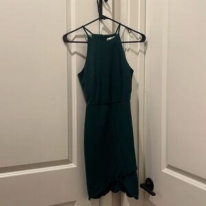 TRENDING COLOR - FOREST GREEN ASYMMETRICAL COCKTAIL DRESS